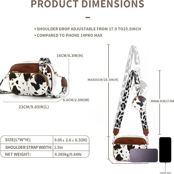 Crossbody Purses for Women Vegan Leather Small Handbags Bags with Detachable Coi - Picture 3 of 6